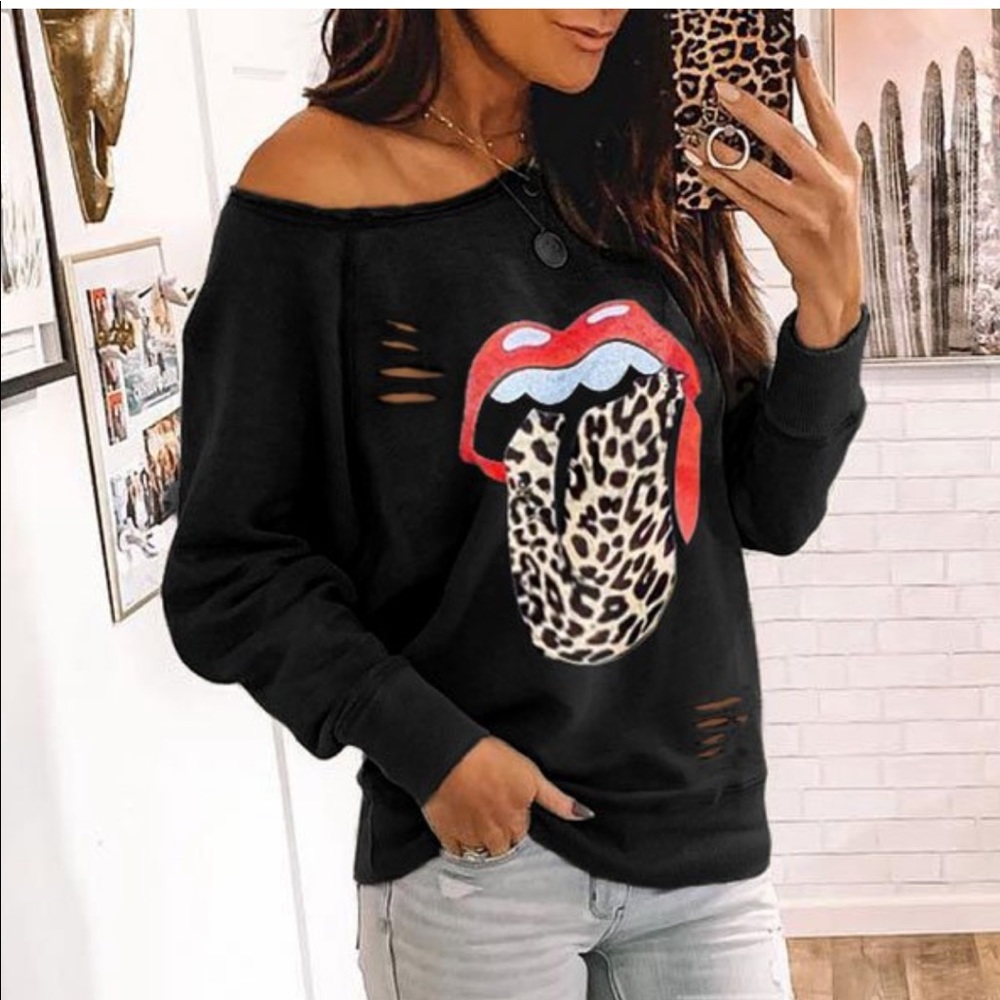 Rolling Stones Leopard tongue sweatshirt